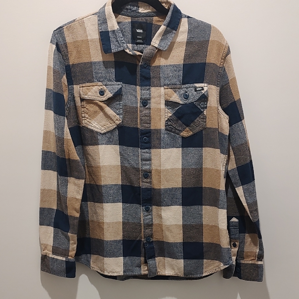Vans Box Flannel Brown And Blue Button Down Shirt Lumberjack Gorpcore Normcore